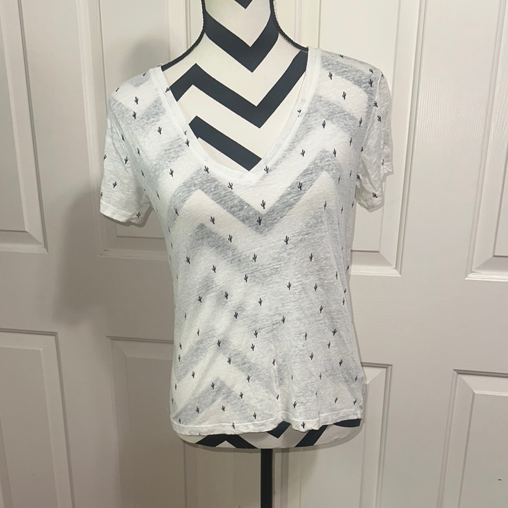Rails White V Neck T Shirt w/ Cactus Print
